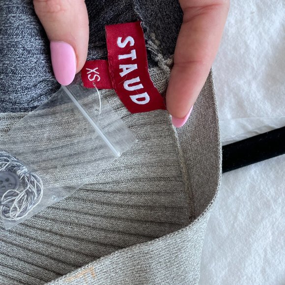 Staud Shoko Colorblock Sweater Dress Heather Grey/Charcoal Ribbed Knit V-neck XS - Picture 4 of 12